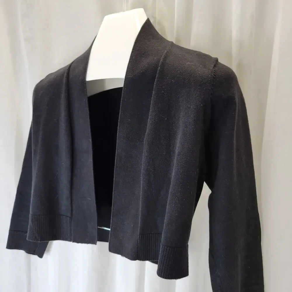 Calvin Klein Black 3/4 Sleeve Open Cap Shrug Cropped Sweater, L